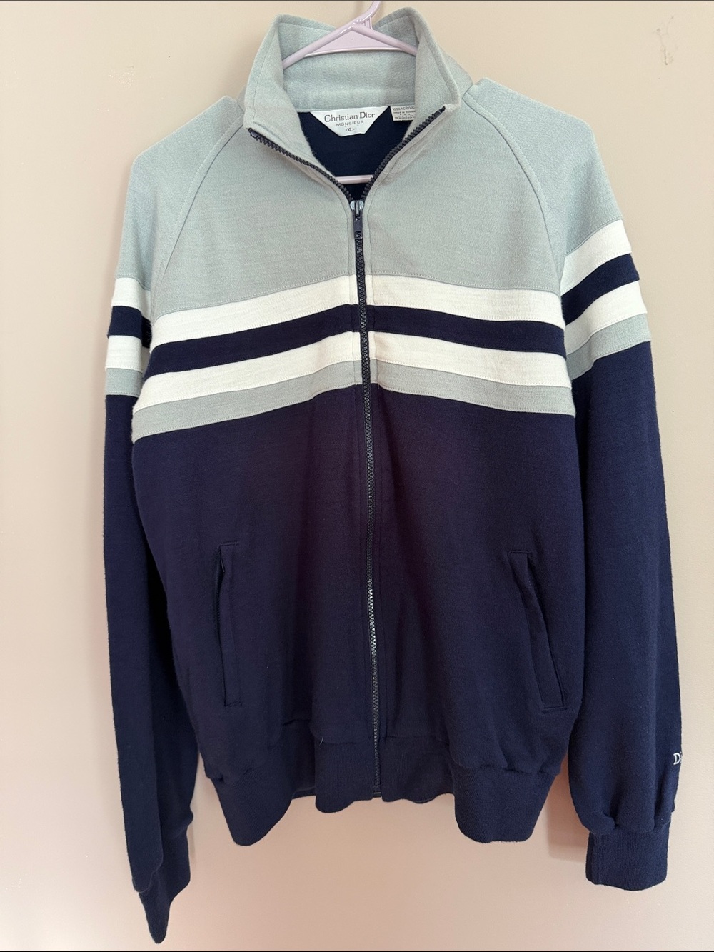 Vintage 80s Christian Dior Monsieur Track Jacket XL Colorblock Navy Gray Zip Up